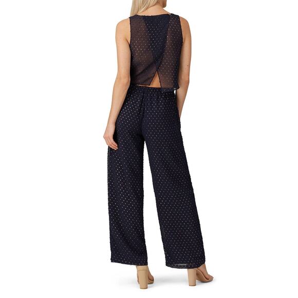 Maison de Papillon Sz XS Navy Blue Gold Dot Sleeveless Boat Neck Jumpsuit 1 pc - Picture 2 of 7